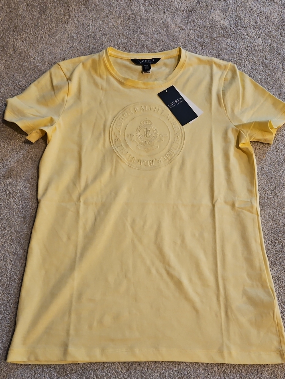 Lauren Ralph Lauren Women Pale Yellow Short-Sleeve Embossed Crest Tee